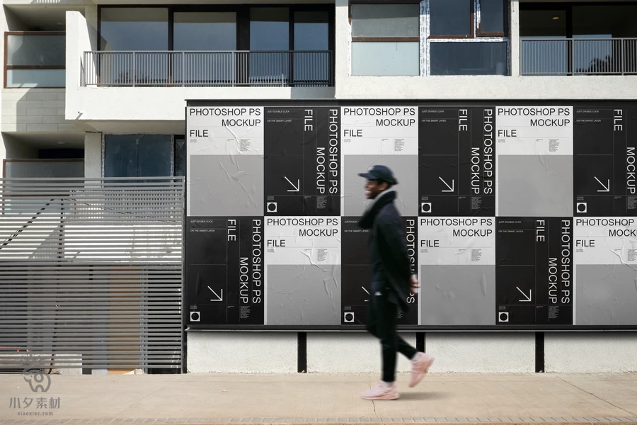 潮流户外街景广告墙广告牌VI展示效果智能贴图样机PSD设计素材【004】